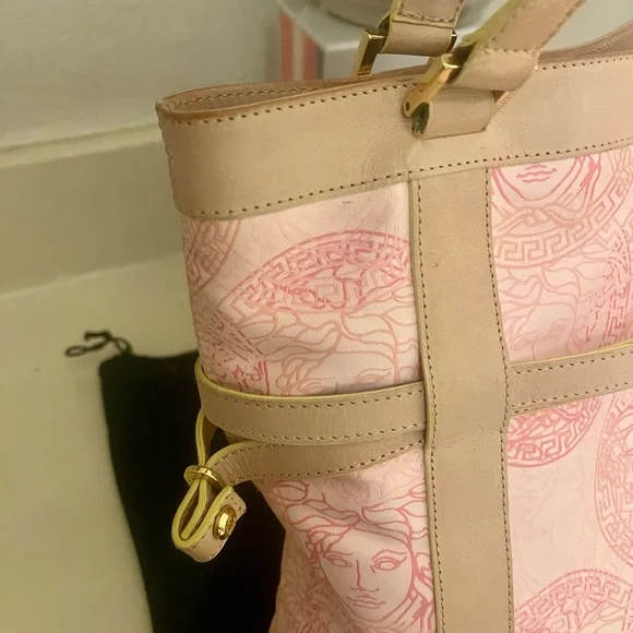 Versace Pink and Tan Tote Bag with Medusa Logo - Picture 11 of 12